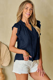 Ruffled Tie Neck Cap Sleeve Blouse - ONLINE ONLY