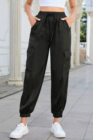 Long Tie Waist Pocketed Pants - ONLINE ONLY