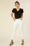 Shirred V neck top with puff sleeves - ONLINE ONLY SHIPS IN 1-4 DAYS