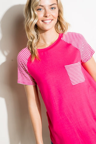 SOLID STRIPE MIX POCKET TOP - ONLINE ONLY - 1-4 DAY SHIPPING