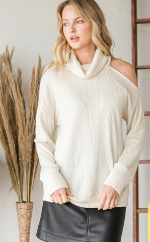Ivory Cold Shoulder Knit Sweater