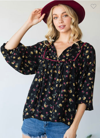 Laced Floral Long Sleeve Top - IN-STORE