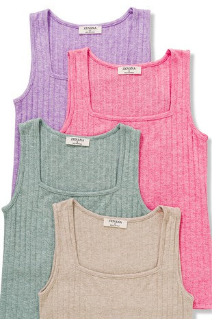 RIBBED SQUARE NECK SLEEVELESS TOP - IN-STORE