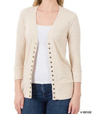 Snap Button Cardigan 3/4 Sleeve- IN-STORE