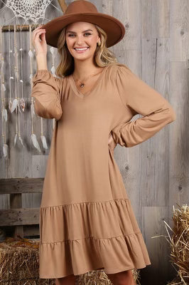 Plus Size Layered Dress with Long Sleeves- IN-STORE