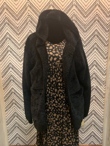 Faux Fur Open Cardigan with Hood- IN-STORE