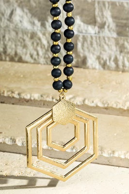 Color Coated Wood Beaded Necklace- IN-STORE