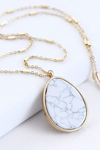 Gold Plated White Turquoise Pendant Necklace- IN-STORE