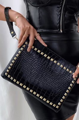 Black Zipper Crocodile Handbag