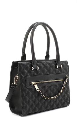 Chain Accent Quilted 2-Way Satchel- IN-STORE