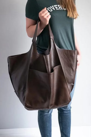 Faux Brown Leather Expandable Bag- IN-STORE