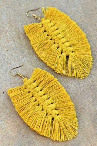 Boho Long Yellow Macrame Earrings- IN-STORE