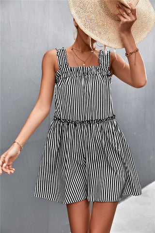 Striped Frill Trim Square Neck Dress - ONLINE ONLY