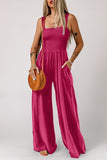 Smocked Square Neck Wide Leg Jumpsuit with Pockets - ONLINE ONLY 2-7 DAY SHIP