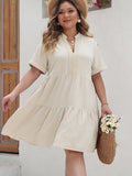 Plus Size Lace Detail Notched Short Sleeve Dress - ONLINE ONLY