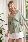 SS deep V neck button down top - ONLINE ONLY - 1-4 DAY SHIPPING