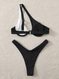 Contrast Single Shoulder Two-Piece Bikini Set - ONLINE ONLY