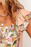 Ruffled Floral Square Neck Cap Sleeve Blouse - ONLINE ONLY