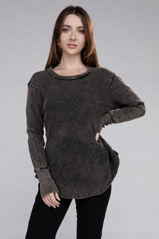 Washed Baby Waffle Long Sleeve Top - ONLINE ONLY - 1-4 DAYS SHIPPING
