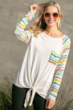 STRIPE SOLID MIX WAIST TIE TOP - ONLINE ONLY - 1-4 DAY SHIPPING