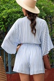 Tied Striped Three-Quarter Sleeve Romper - ONLINE ONLY