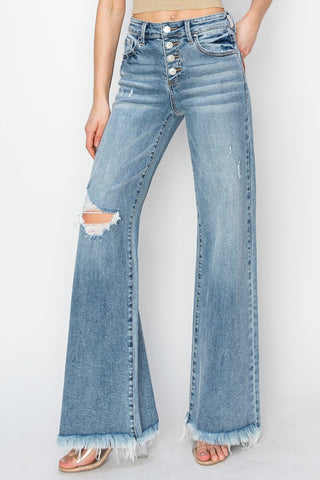 RISEN Mid Rise Button Fly Wide Leg Jeans - ONLINE ONLY