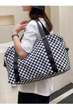 CHECKERED TRAVEL DUFFLE BAG- IN-STORE
