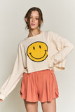 SMILEY FACE LONG SLEEVE CROP TOP - ONLINE ONLY 1-4 DAYS SHIPPING