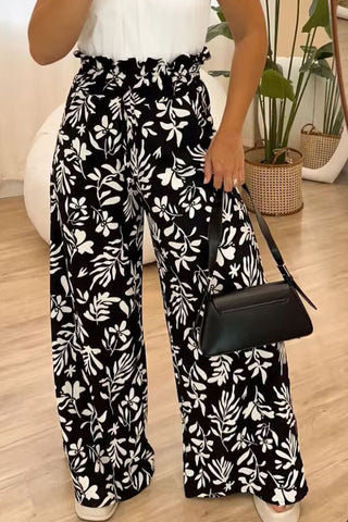 Full Size Printed High Waist Wide Leg Pants - ONLINE ONLY