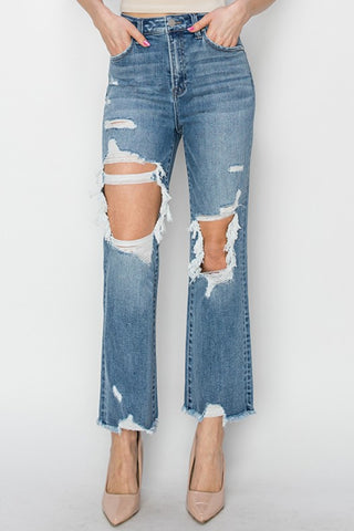 RISEN High Rise Distressed Crop Straight Jeans - ONLINE ONLY