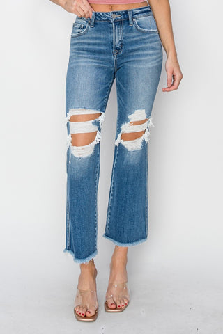 RISEN Mid Rise Distressed Cropped Flare Jeans - ONLINE ONLY