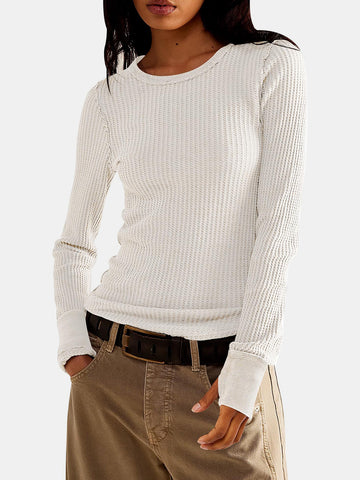 Exposed Seam Round Neck Long Sleeve T-Shirt - ONLINE ONLY - 7-10 SHIPPING