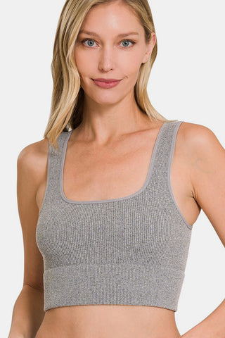 Zenana Ribbed Square Neck Cropped Tank - ONLINE ONLY