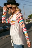STRIPE SOLID MIX WAIST TIE TOP - ONLINE ONLY - 1-4 DAY SHIPPING