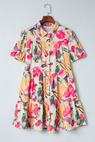 Printed Collared Neck Shirt Dress - ONLINE ONLY