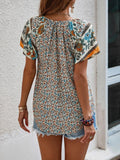 Printed Tie Neck Short Sleeve Blouse - ONLINE ONLY