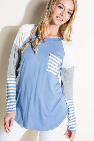 SOLID STRIPE COLOR BLOCKED TOP - ONLINE ONLY - SHIPS 1-4 DAYS