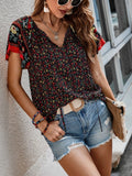 Printed Tie Neck Short Sleeve Blouse - ONLINE ONLY
