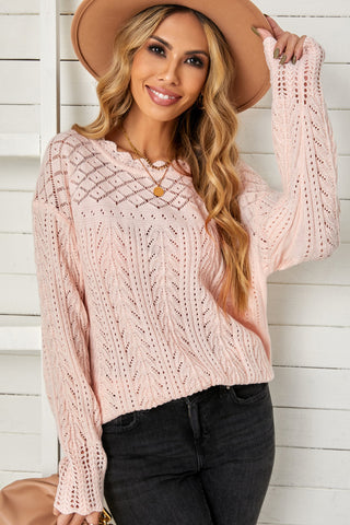 Openwork Scalloped Trim Knit Top - ONLINE ONLY