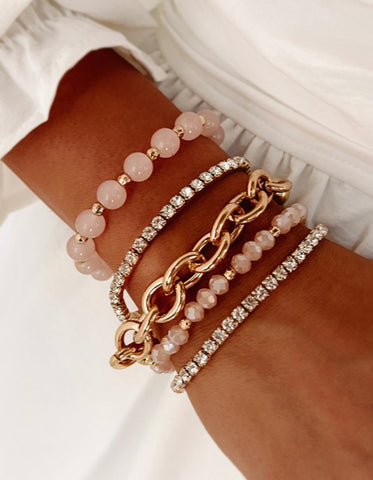 Pink and Gold Five Piece Bracelet Set - In Store
