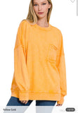 F/TERRY ACID WASH RAW EDGE FRONT POCKET PULLOVER - In Store