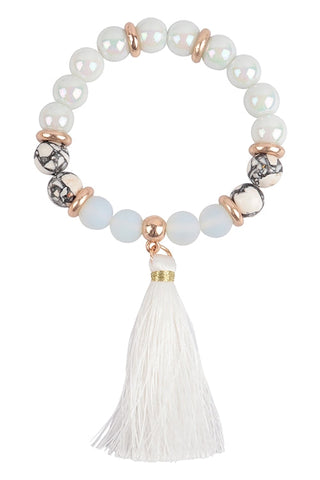 MULTI SEMI PRECIOUS STONE TASSEL BRACELET - In Store