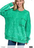 F/TERRY ACID WASH RAW EDGE FRONT POCKET PULLOVER - In Store