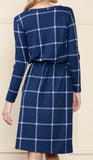 Navy Long Sleeve Plaid Dress