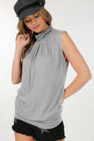 Mock Neck Pleated Front Sleeveless Top - In Store