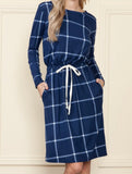 Navy Long Sleeve Plaid Dress
