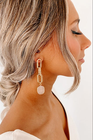 Gold Interlocking Chain Pink Stone Earrings - In Store