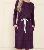 Plum Long Sleeve Plaid Dress