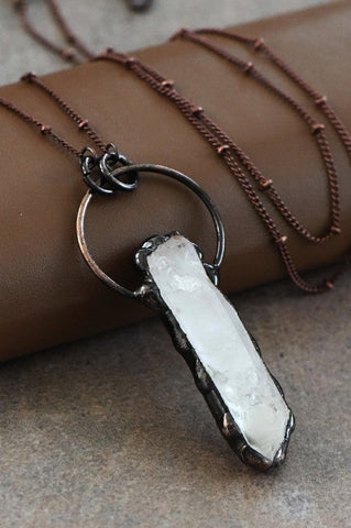 Raw Crystal Quartz Pendant Necklace - In Store