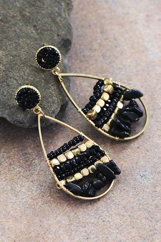 Black Beaded Teardrop Earrings - IN-STORE